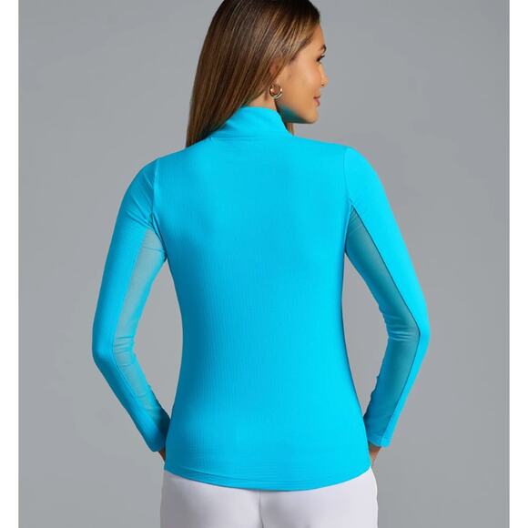 IBKUL Mock Neck Half Zip Long Sleeve Top Turquoise XL - Picture 2 of 9